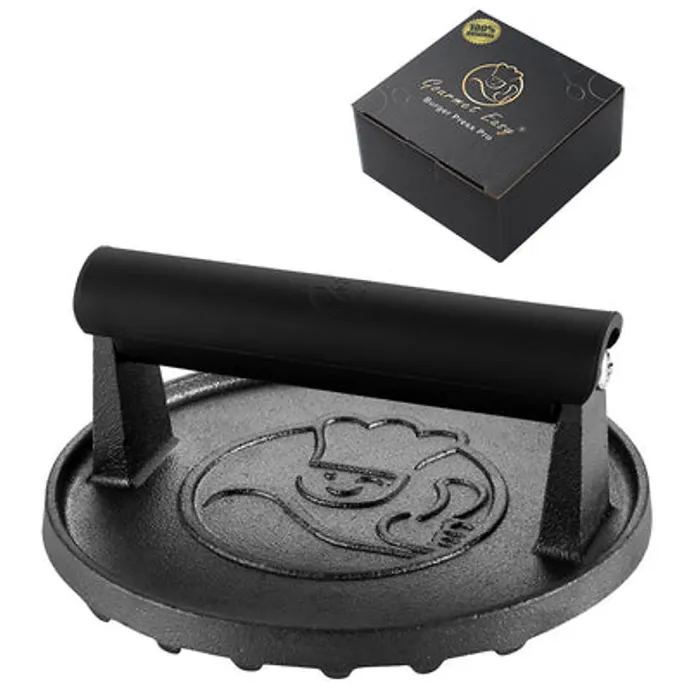 Gourmet Easy Cast Iron Smash Burger & Meat Press - Black