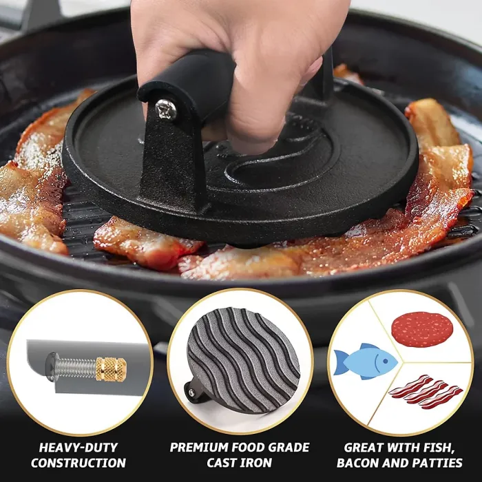 Gourmet Easy Cast Iron Smash Burger & Meat Press - Black