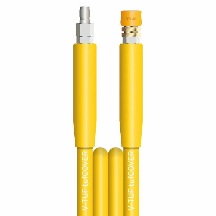 V-TUF 10m 2 WIRE, TOUGH COVER 3/8" 400BAR 155C V-TUF YELLOW JETWASH HOSE with DURAKLIX HEAVY DUTY MSQ COUPLINGS