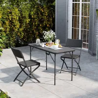 3Pcs Black Rattan Effect Plastic Garden Dining Set Outdoor Folding Camping Table and Chairs Set 4ft