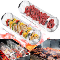 Dyzi Stainless Steel Rolling BBQ Grill Basket Ideal for Vegetables Fish and Meats
