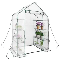 heyfurni Walk in Greenhouse with PE Cover, 3 Tier 6 Shelves with Large Reinforced Tubular Steel Frame, Portable Growhouse