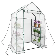 heyfurni Walk in Greenhouse with PE Cover, 3 Tier 6 Shelves with Large Reinforced Tubular Steel Frame, Portable Growhouse