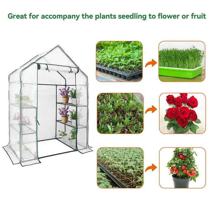 heyfurni Walk in Greenhouse with PE Cover, 3 Tier 6 Shelves with Large Reinforced Tubular Steel Frame, Portable Growhouse