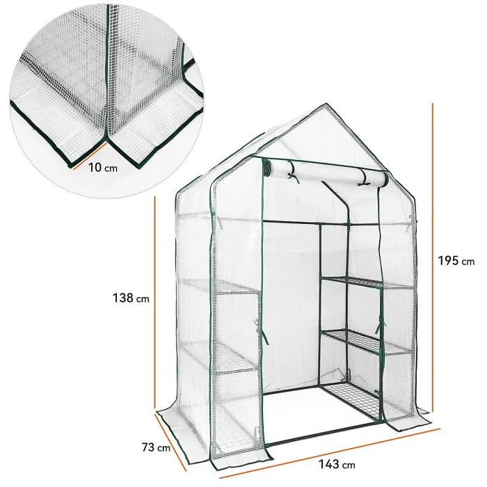 heyfurni Walk in Greenhouse with PE Cover, 3 Tier 6 Shelves with Large Reinforced Tubular Steel Frame, Portable Growhouse