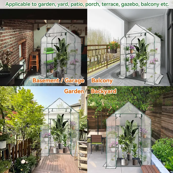 heyfurni Walk in Greenhouse with PE Cover, 3 Tier 6 Shelves with Large Reinforced Tubular Steel Frame, Portable Growhouse