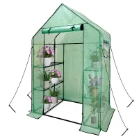 heyfurni Walk in Greenhouse with PE Cover, 3 Tier 6 Shelves Green House with Large Reinforced Tubular Steel Frame, 143x73x195cm