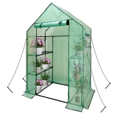 heyfurni Walk in Greenhouse with PE Cover, 3 Tier 6 Shelves Green House with Large Reinforced Tubular Steel Frame, 143x73x195cm