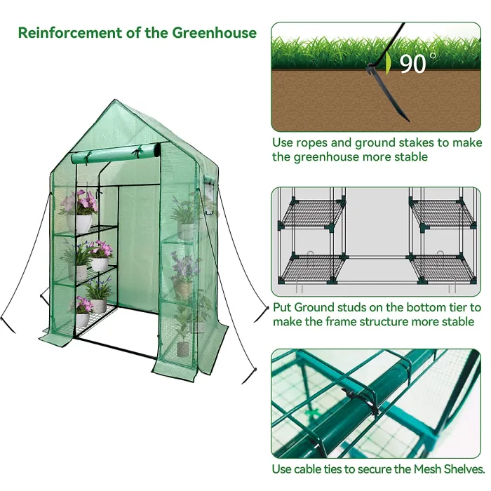 heyfurni Walk in Greenhouse with PE Cover, 3 Tier 6 Shelves Green House with Large Reinforced Tubular Steel Frame, 143x73x195cm