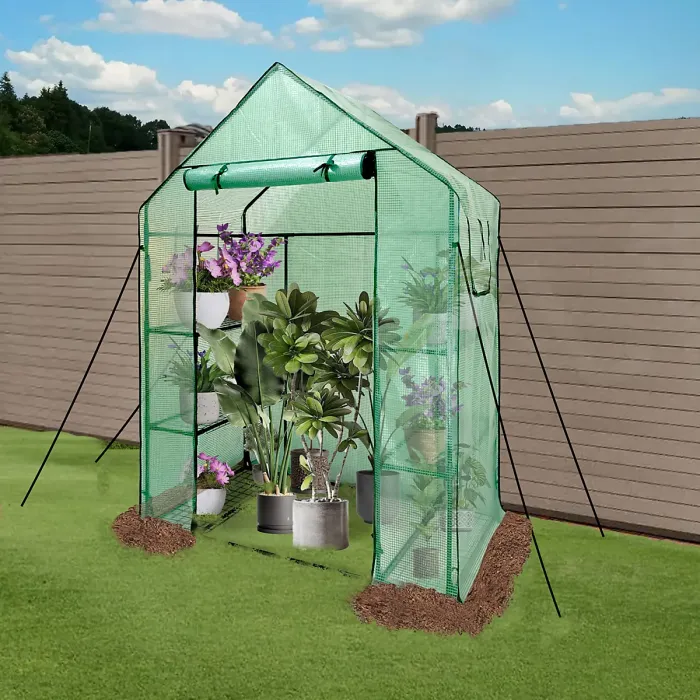 heyfurni Walk in Greenhouse with PE Cover, 3 Tier 6 Shelves Green House with Large Reinforced Tubular Steel Frame, 143x73x195cm