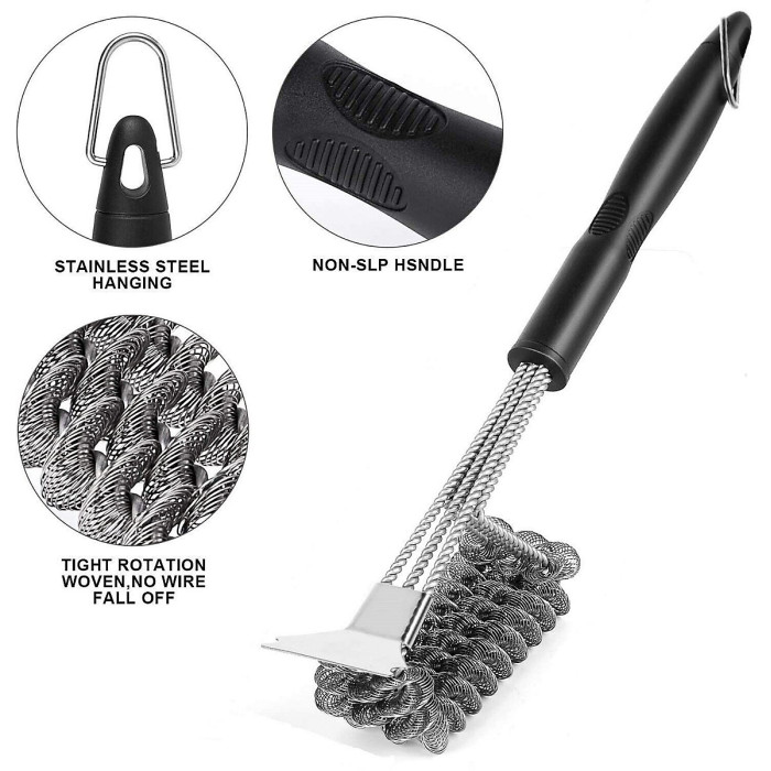 BBQ Grill Cleaning Brush, 16.5inch/42 CM Stainless Steel Wire Bristle Cleaner Brush for BBQ Grilling Grates