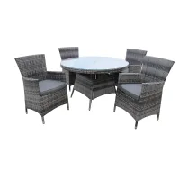 Furniture One Rattan Effect Grey Round 4 Seater Dining Set Table & chair set NO ASSEMBLY & ALUMINIUM FRAME