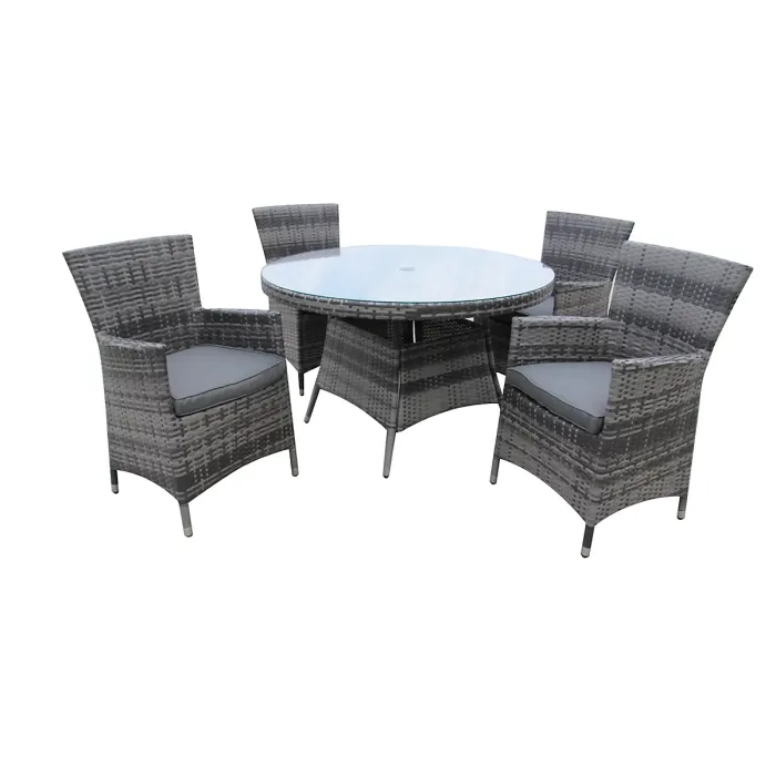 Furniture One Rattan Effect Grey Round 4 Seater Dining Set Table & chair set NO ASSEMBLY & ALUMINIUM FRAME