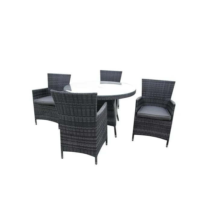 Furniture One Rattan Effect Grey Round 4 Seater Dining Set Table & chair set NO ASSEMBLY & ALUMINIUM FRAME