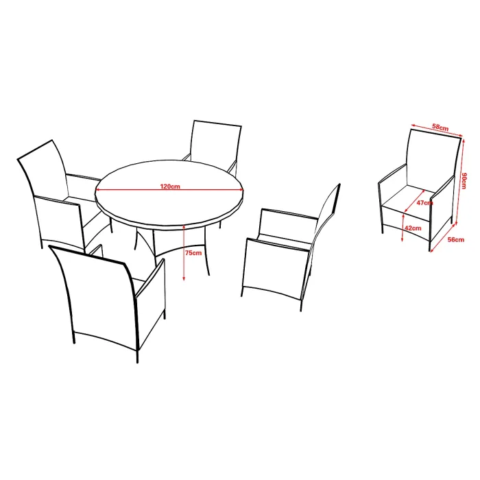 Furniture One Rattan Effect Grey Round 4 Seater Dining Set Table & chair set NO ASSEMBLY & ALUMINIUM FRAME