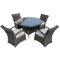 Furniture One Rattan Effect Mix Brown Round 4 Seater Dining Set Table & chair set NO ASSEMBLY & ALUMINIUM FRAME