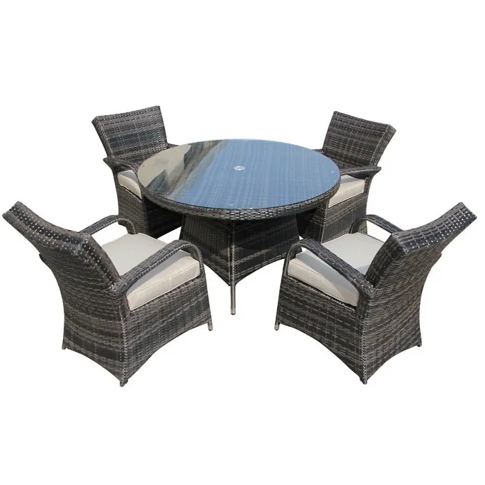 Furniture One Rattan Effect Mix Brown Round 4 Seater Dining Set Table & chair set NO ASSEMBLY & ALUMINIUM FRAME