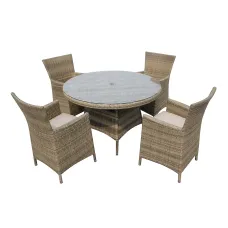 Furniture One Rattan Effect Natural Round 4 Seater Dining Set Table & chair set NO ASSEMBLY & ALUMINIUM FRAME