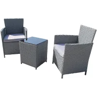 Furniture One Rattan Bistro Set Furniture Grey 3 PCs Patio Weave Companion Chair Table Set 2 Seater