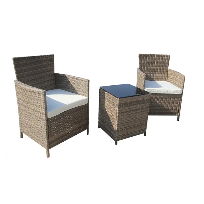 Furniture One Rattan Bistro Set Furniture Nature 3 PCs Patio Weave Companion Chair Table Set 2 Seater