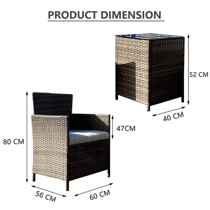 Furniture One Rattan Bistro Set Furniture Nature 3 PCs Patio Weave Companion Chair Table Set 2 Seater