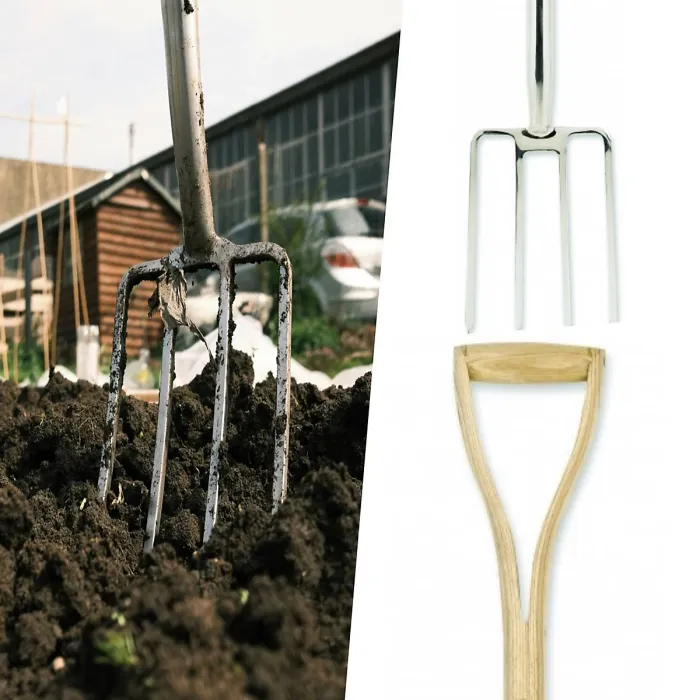 Pegdev - PDL- Stainless Steel Garden Fork with YD Ash Wood Handle for Soil Aeration and Bed Preparation