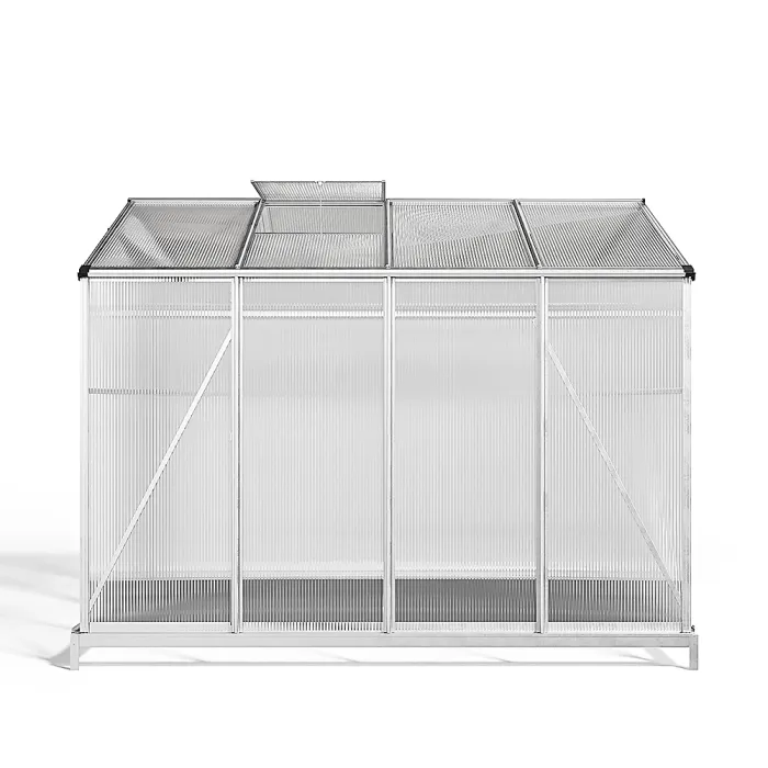 Polycarbonate Greenhouse Aluminium Frame Walk In Garden Green House with Base Foundation,Silver 8x6 ft