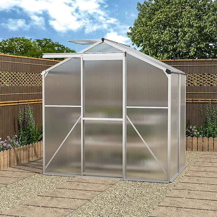 Polycarbonate Greenhouse Walk in Aluminium Frame Garden Green House,Silver,6 x 4 ft