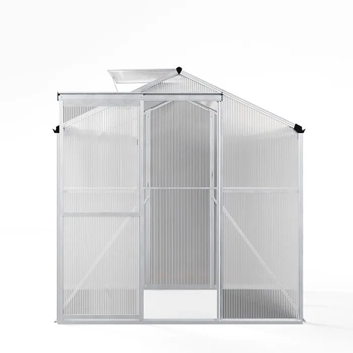 Polycarbonate Greenhouse Walk in Aluminium Frame Garden Green House,Silver,6 x 4 ft