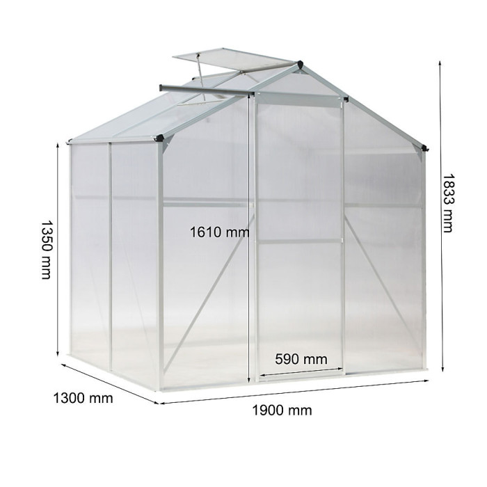 Polycarbonate Greenhouse Walk in Aluminium Frame Garden Green House,Silver,6 x 4 ft