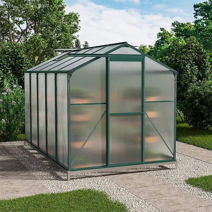 Polycarbonate Greenhouse Walk In Aluminium Frame Garden Green House with Base Foundation,Green,10 x 6 ft