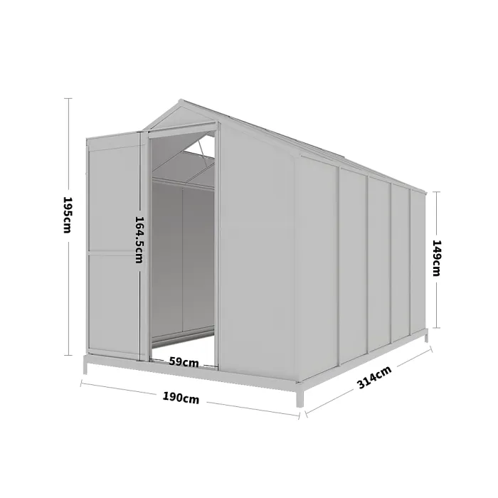 Polycarbonate Greenhouse Walk In Aluminium Frame Garden Green House with Base Foundation,Green,10 x 6 ft