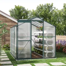 8 x 6 ft Polycarbonate Greenhouse Aluminium Frame Garden Green House with Base Foundation,Green