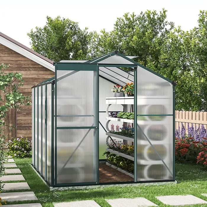 8 x 6 ft Polycarbonate Greenhouse Aluminium Frame Garden Green House with Base Foundation,Green