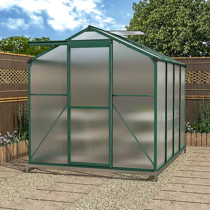 8 x 6 ft Polycarbonate Greenhouse Aluminium Frame Garden Green House with Base Foundation,Green