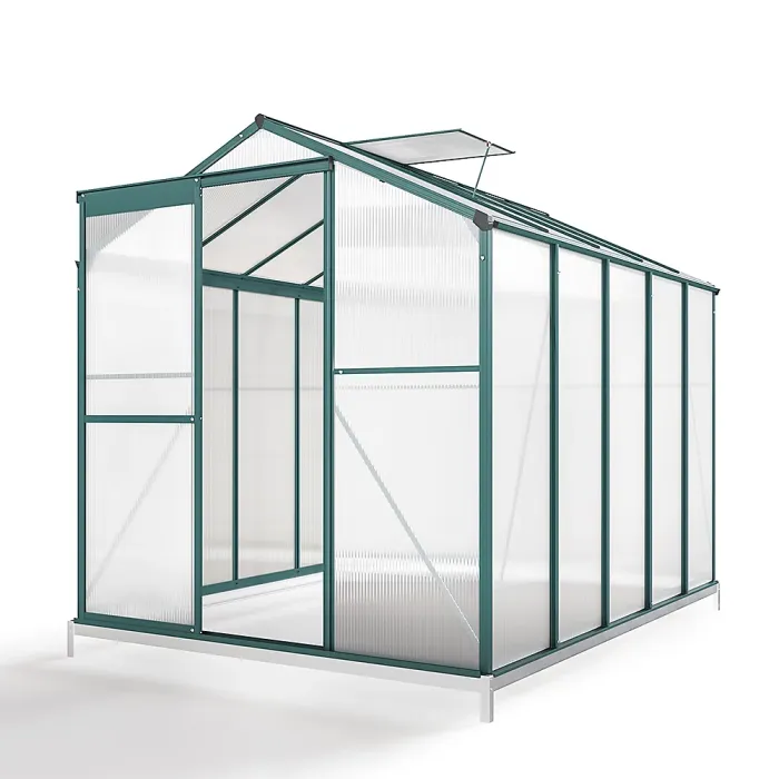 8 x 6 ft Polycarbonate Greenhouse Aluminium Frame Garden Green House with Base Foundation,Green