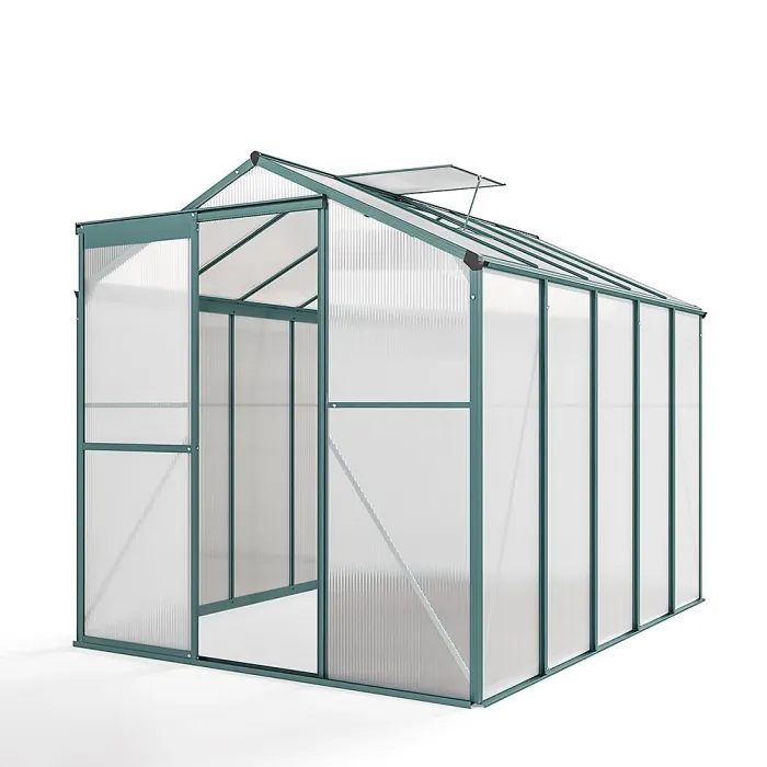 Polycarbonate Greenhouse Walk In Aluminium Frame Garden Green House,Green,8 x 6 ft