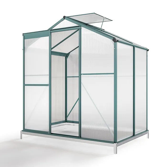 6 x 4 ft Polycarbonate Greenhouse Aluminium Frame Garden Green House with Base Foundation,Green