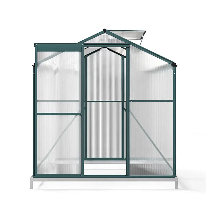 6 x 4 ft Polycarbonate Greenhouse Aluminium Frame Garden Green House with Base Foundation,Green