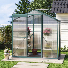 Polycarbonate Greenhouse Walk In Aluminium Frame Garden Green House,Green,6 x 4 ft