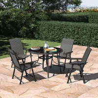 4 Seater Round Ripple Glass Garden Umbrella Table and Folding Chairs Set 105 cm
