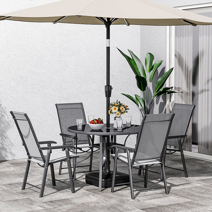 4 Seater Round Ripple Glass Garden Umbrella Table and Folding Chairs Set 105 cm