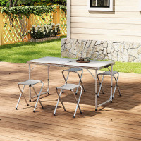 Folding Portable Lightweight Aluminum 4 Seater Garden Camping Dining Set Picnic Table and 4 Stools Set