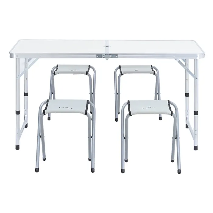 Folding Portable Lightweight Aluminum 4 Seater Garden Camping Dining Set Picnic Table and 4 Stools Set