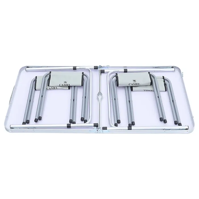 Folding Portable Lightweight Aluminum 4 Seater Garden Camping Dining Set Picnic Table and 4 Stools Set