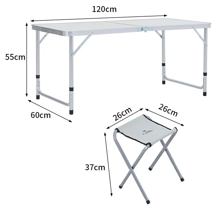 Folding Portable Lightweight Aluminum 4 Seater Garden Camping Dining Set Picnic Table and 4 Stools Set