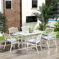 6 Seater Retro Cast Aluminum Garden Bistro Table and Chairs Set with Cushions 150 cm