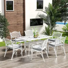 6 Seater Retro Cast Aluminum Garden Bistro Table and Chairs Set with Cushions 150 cm