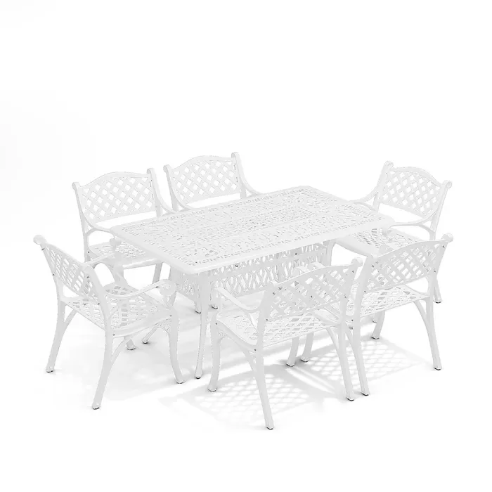 6 Seater Retro Cast Aluminum Garden Bistro Table and Chairs Set with Cushions 150 cm
