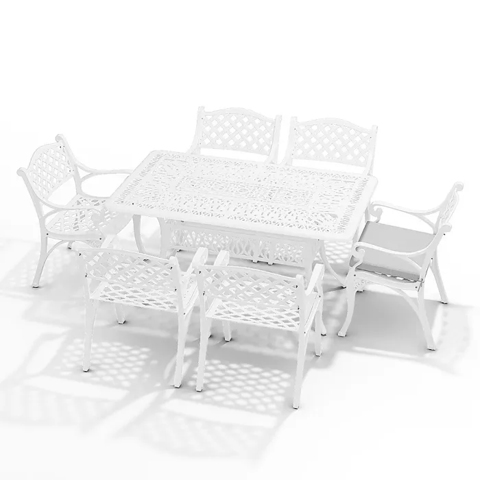 6 Seater Retro Cast Aluminum Garden Bistro Table and Chairs Set with Cushions 150 cm